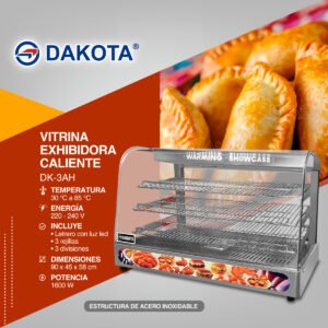 Vitrina Exhibidora Caliente DK-3AH Acero Inoxidable con Luz LED y 3 Rejillas