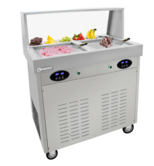Máquina de Helado Frito Doble Plancha 36 x 36 cm, Alta Producción, 6 Confiteras Refrigeradas